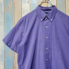 1001☆ラルフローレン☆半袖ボタンダウンシャツ☆ワンポイント刺繍ロゴ☆紫