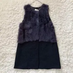 新品GRAY MAGIC　ラビットファーニットベストM　紫×ネイビー◆A1442