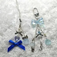 ビーズキーホルダー ハンドメイド コレクトブック チャーム 韓国 水色 青