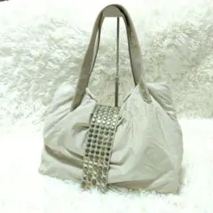 TRES × earth トートバッグ スタッズ 星 ナイロン レザー ベージュ 
