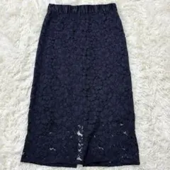 アースミュージックアンドエコロジー レーススカート 花柄 ネイビー F 上品のサムネイル