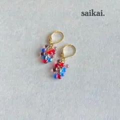 [1151]カラフルティアドロップの小ぶりピアス レッド ブルー ハンドメイド