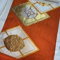 朱赤地 金糸 銀糸 正絹の袋帯