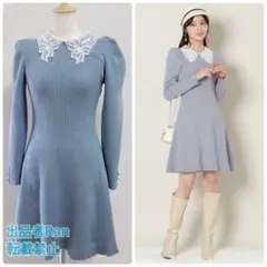 ウィルセレクション リボンレースカラーニットワンピース ニットワンピ