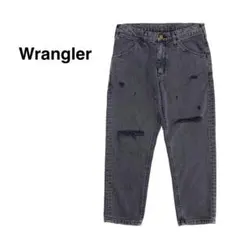 ☆良品 ラングラー 後染め ブラックデニム ダメージ加工 クロップド パンツ S