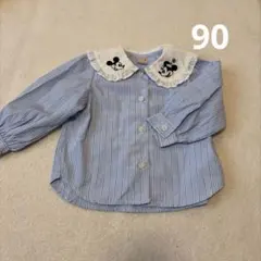 ミッキー刺繍フリル襟長袖シャツ　90cm