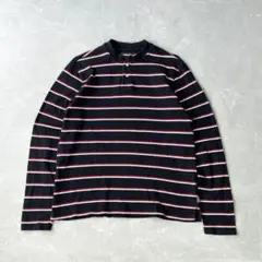 90s00s Eddie Bauer ボーダー ヘンリーネック ロンt y2k