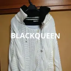 BLACKQUEENホワイトニットジップアップフードー付き