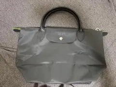 美品！ロンシャン Sトップハンドルバッグ グレー ナイロン ル プリアージュ