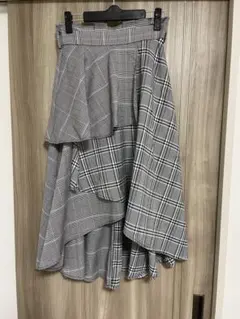 CECIL McBEE チェック柄フレアロングスカート グレー系