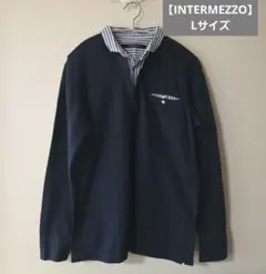 INTERMEZZO ネイビー ストライプ襟 ポロシャツのサムネイル