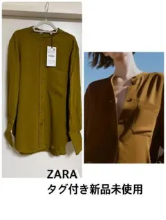 ZARA レーヨン混オリーブグリーン 長袖シャツ