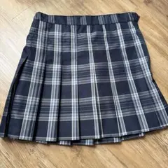 ネイビー グレー チェック プリーツスカート