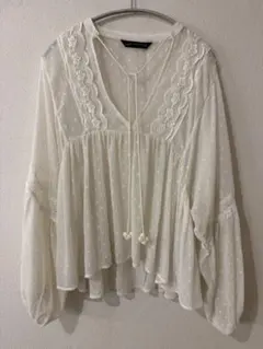 ZARA シフォン　Vネック　ブラウス　XL