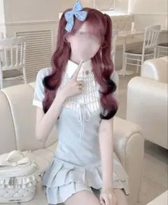 HONEYMEW レースアップブラウスドッキングニットワンピース シエル