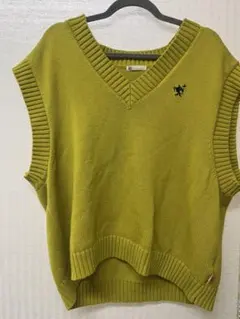 同封500円【JaVa】イエロー Vネック ニットベスト ロゴ刺繍