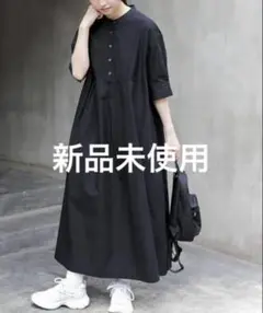 FORK&SPOON　ワイドレンジシャツワンピース　BLACK