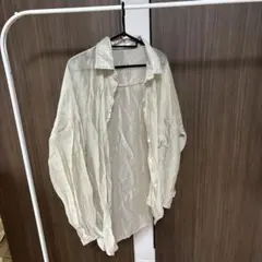 クリーム色 リネン オーバーサイズ長袖シャツ