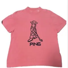 PING/ゴルフウェア/Mr.PING柄/ニットハイネック半袖シャツ/ピンク/Ｌ