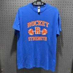 ロケット ストレングスTシャツ 青 M バーベル 筋トレ 部活 応援 古着