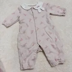 ピンク ロンパース うさぎ くすみカラー 60〜70センチ 綿100%