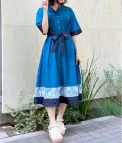 axes femme レース切替配色シャツワンピース