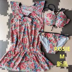 ロージー 水着 3点セット ビキニ ワンピースM レディース 花柄 総柄 赤
