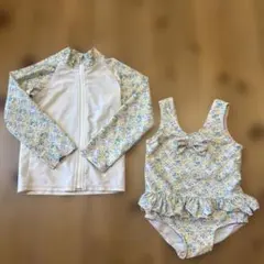 最終値下げ！【2点セット】儚げ可愛い！花柄水着・ラッシュガードセット