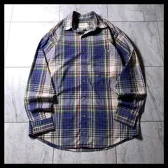 90s Eddie Bauer BD コットン チェックシャツ ネイビー 緑