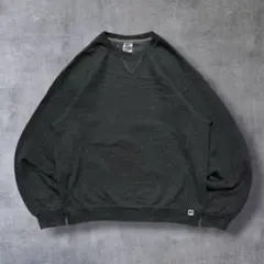 00s RUSSELLブランクスウェット無地ソリッド前Vガゼット鬼フェード黒XS