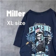 Miller 企業ロゴT スカル GILDAN ワーク系アメカジ 紺 XL 古着のサムネイル