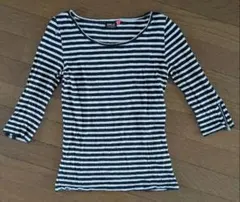 ONLY ボーダーカットソー 七分袖 ジップ装飾