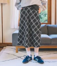 Unblend バイアスチェック フレアスカート ブラック