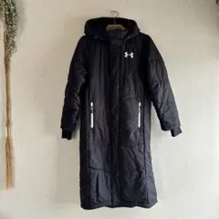 140アンダーアーマーフード付ロングコート ブラック　ベンチコート