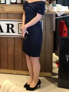 DRESS LABネイビー 大きなリボン付きドレス　結婚式