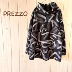 ＊PREZZO＊フリースカットソー タートルネック M～Lデザイン柄クロ×グレー