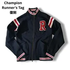 チャンピオン ランタグ復刻 スタジャンスウェットブルゾン ビッグロゴ ネイビー