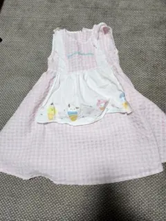 サンリオ柄　120cm ピンク ギンガムチェック 　ノースリーワンピース