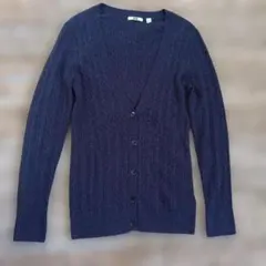 ユニクロ カシミヤ混 ウール ケーブル ニットカーディガン ブルー系