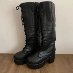 ブラック ロングブーツ Mサイズ　レースアップ
