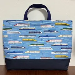 大きめレッスンバッグ　新幹線　水色