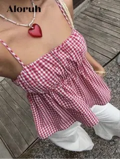 Aloruh ギンガムチェック キャミソール JP-L 重ね着