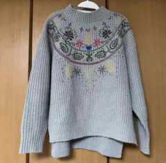 セレクトモカ 刺繍ニット グレー