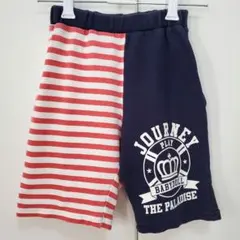 匿名配送：ベビードール ハーフパンツ スウェットパンツ 半ズボン 紺×赤 110