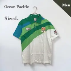 オーシャンパシフィック　ポロシャツ　90's　ヴィンテージ　半袖　綿　グリーンのサムネイル