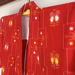 アンサンブル　鮮やかな赤　ウールのお着物