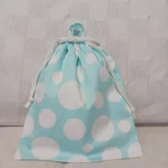 持ち手付き巾着　体操袋着替え 35×30水色ドット柄　h9
