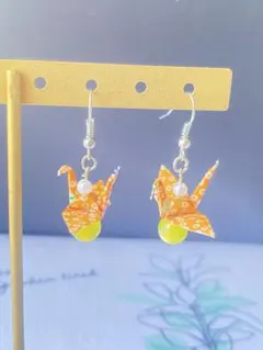 ハンドメイド　着物や浴衣に合う折り鶴ピアス