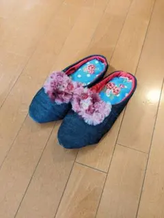 バブーシュ風ルームシューズ（デニム✕バラ）