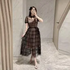 Leja 花柄後ろリボン半袖キャミワンピースセットアップドレス 結婚式 S